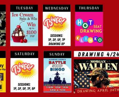 Calendar of Casino Promotions April 20 - May 3, 2026.