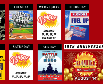 Calendar of Casino Promotions August 10 - 23, 2026.