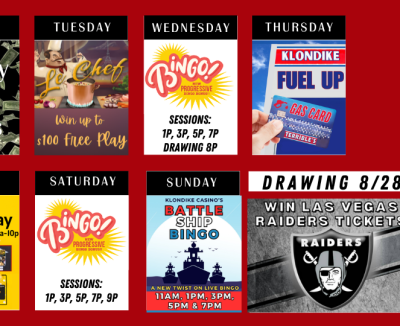 Calendar of Casino Promotions August 24 - September 6, 2026.