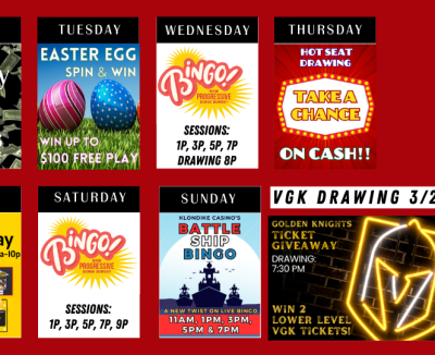 Calendar of Casino Promotions March 23 - April 5, 2026.