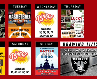 Calendar of Casino Promotions October November 3 - 16, 2025.